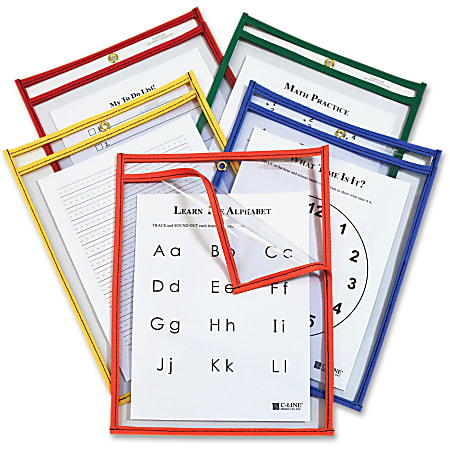 C Line Products® Super Heavyweight Plus Dry-Erase Pockets, Case Of 25, 9" x 12", Assorted Colors