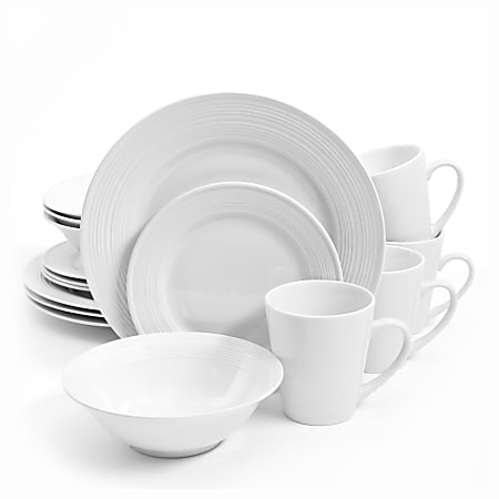 Gibson Home Embossed Buffet 16-Piece Ceramic Dinnerware Set, White