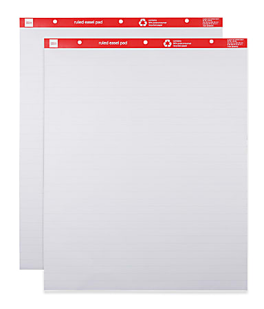 Office Depot® Brand Easel Pads, 27" x 34", Ruled, 50 Sheets, 30% Recycled, White, Pack Of 2