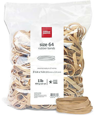 Office Depot® Brand Rubber Bands, #64, 3 1/2" x 1/4", Crepe, 1-Lb Bag