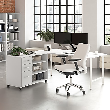 Bush Business Furniture Hustle 72"W Computer Desk and Storage Cabinet with Drawers and Shelves, White, Standard Delivery Service, HUS010WH