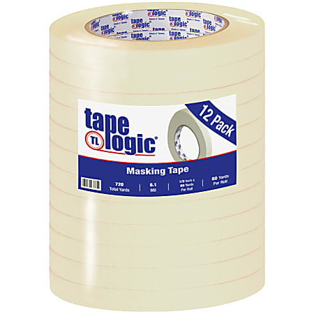 Tape Logic® 2600 Masking Tape, 3" Core, 0.5" x 180', Natural, Pack Of 12
