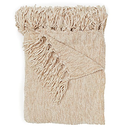 Dormify Lily Chenille Knit Tassel Throw Blanket, Light Natural