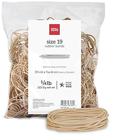 Office Depot® Brand Rubber Bands, #19, 3-1/2" x 1/16", Crepe, 1/4 Lb. Bag