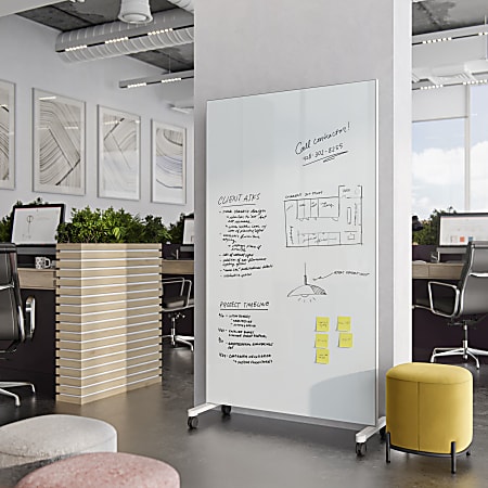 U Brands Double Sided Magnetic Glass Dry-Erase Mobile Floor Easel, 72