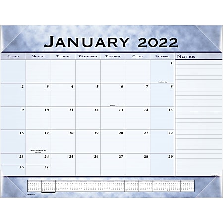 AT-A-GLANCE® Stone Monthly Desk Calendar, 21-3/4" x 17", Slate Blue, January 2022 To December 2022, 89701