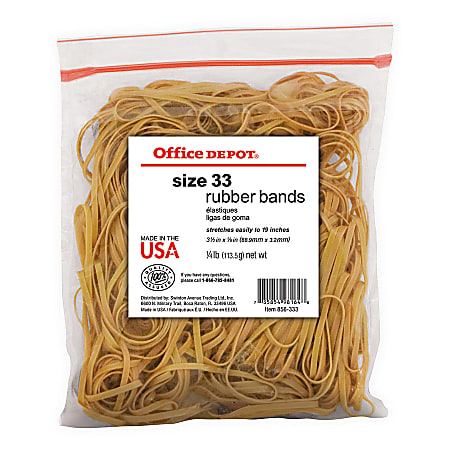 Office Depot® Brand Rubber Bands, #33, 3 1/2" x 1/8", 1/4Lb. Bag