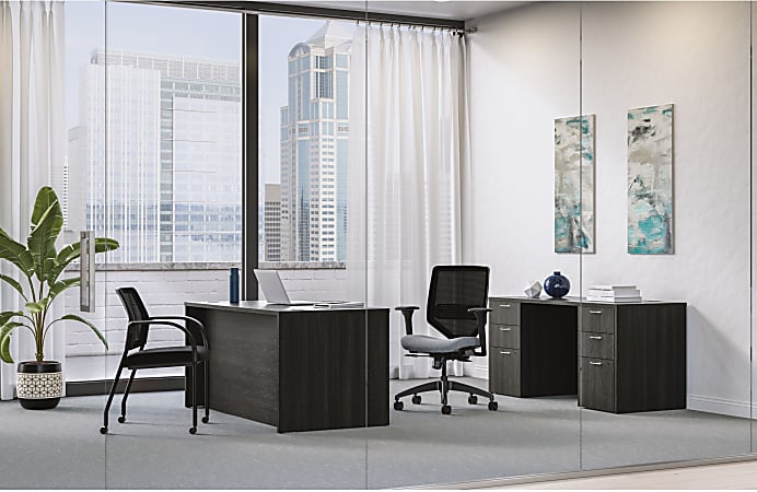 HON Mod 60 W Executive Workstation Computer Desk And Credenza Java Oak ...