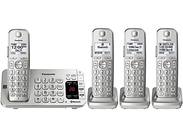 Panasonic® Link2Cell KX-TGE474S Bluetooth® Cordless Phone And 4 Handsets, Silver