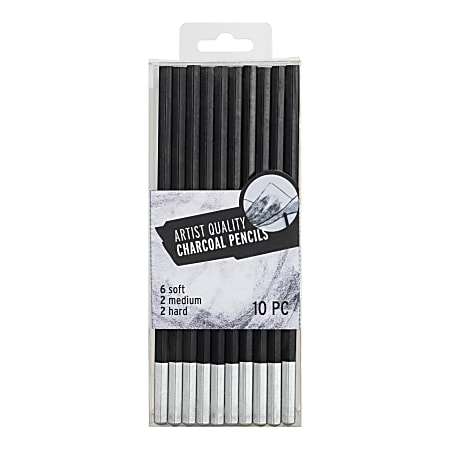Brea Reese Charcoal Pencils, Medium Point, Natural Wood, Black, Pack Of 10 Pencils