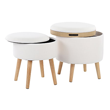 LumiSource Tray Contemporary Storage Ottoman Set, Cream/Natural