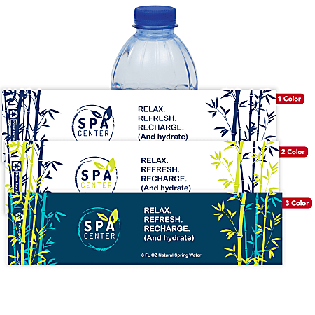 Custom Printed 1, 2 or 3 Color Water Bottle Labels, Rectangle, 2-1/8” x 9”, Box Of 250 Labels