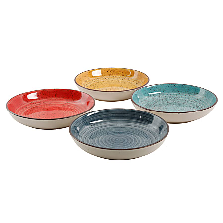 Gibson Home Color Speckle 4 Piece Stoneware Pasta Bowl Set 10 34 RedBlueTealYellow Office Depot