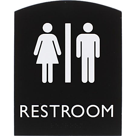 Lorell Arched Unisex Restroom Sign - 6.8"x 8.5" - Rectangular Shape - Surface-mountable - Easy Readability, Braille - Plastic - Black - 1 Each