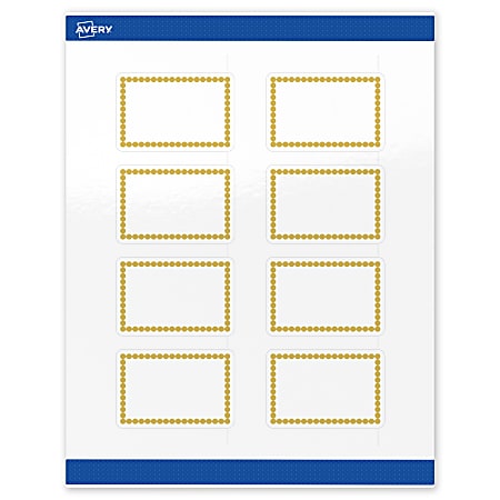 Avery® Print-To-The-Edge Labels & Sure Feed®, S00-DJ7-PRWGP10, 2" x 3", Glossy White, Preprinted Gold Beads Design, Pack Of 80