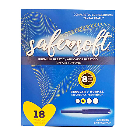 Hospeco Safe & Soft Plastic Applicator Tampons, Regular Absorbency,18 Tampons Per Box, Case Of 12 Boxes
