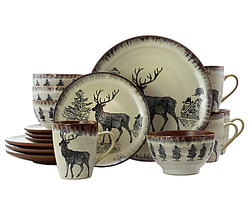 Elama 16-Piece Stoneware Dinnerware Set, Taupe/Elk
