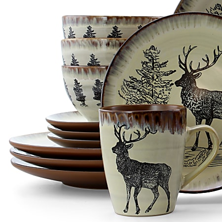 Elama 16 Piece Stoneware Dinnerware Set TaupeElk Office Depot
