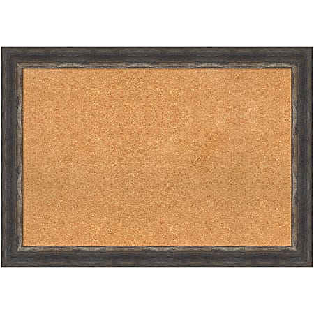 Amanti Art Rectangular Non-Magnetic Cork Bulletin Board, Natural, 41” x 29”, Bark Rustic Char Plastic Frame