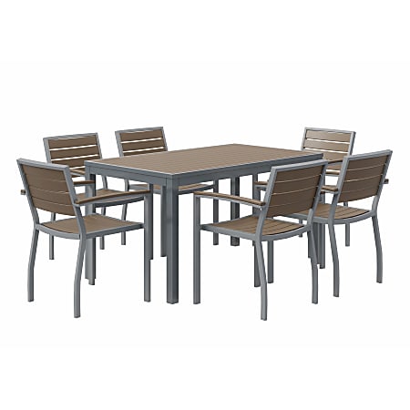 KFI Studios Eveleen 7-Piece Outdoor Patio Set, 45-5/8”H x 36”W x 36”D, Silver/Mocha