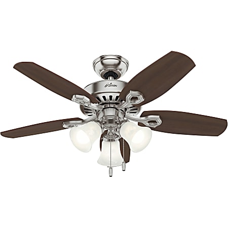 Hunter Fan Builder Ceiling Fan - 5 Blades - 42" Diameter - 3 Speed - Reversible Motor, Quiet, Pull Chain Switch - Metal, Glass - Brushed Nickel