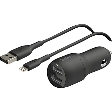 Belkin 42-Watt Dual USB Car Charger With USB-A To Lightning Cable,1M/ 3.3 Ft, Black