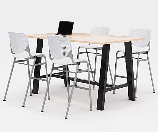 KFI Studios Midtown Bistro Table With 4 Stacking Chairs, 41"H x 36"W x 72"D, Kensington Maple/White