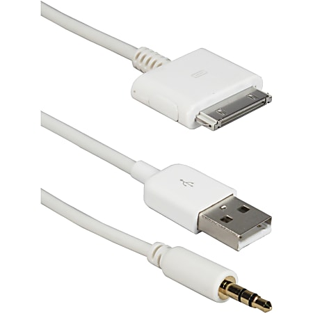 QVS Hi-fi Stereo Audio & USB Charger Cable for iPod, iPhone & iPad/2/3 - 3.30 ft Mini-phone/USB Audio/Data Transfer Cable for iPad, iPod, iPhone, Audio Device