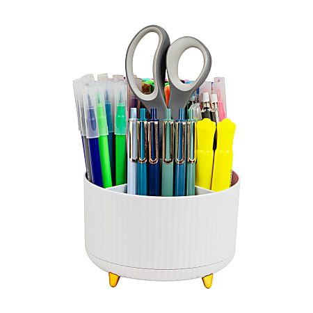 Mind Reader Rotating Pen Cup, 4-3/4”H x 5-3/4”W x 5-3/4”D, White