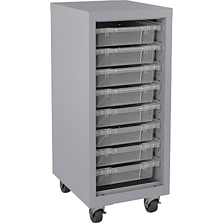 Lorell Pull-out Bins Mobile Storage Tower - 18" x 15" x 38" x 36" - Casters - Platinum, Clear - Metal - Recycled - Assembly Required