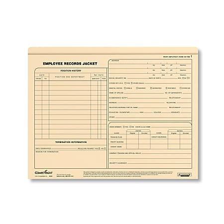 ComplyRight Letter-Size Standard Employee Record Jackets, 11 3/4" x 9 1/2", Pack Of 25