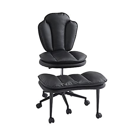 Pinmoco Cross-Legged Ergonomic Faux Leather Modern Office Chair with Footrest, Black