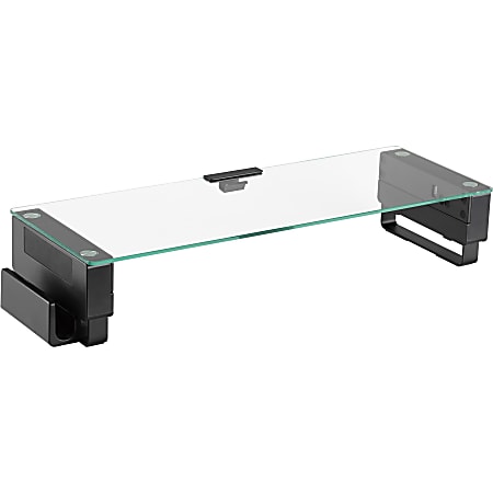 Lorell Single Shelf USB Glass Monitor Stand - 44 lb Load Capacity - 1 x Shelf(ves) - 3.7" Height x 24.1" Width x 8.3" Depth - Desktop - Glass - Black