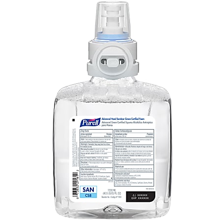 Purell® Advanced Green Certified Foam Hand Sanitizer Refill For CS8 Touch-Free Hand Sanitizer Dispensers, Unscented, 40.6 Oz, Case Of 2 Refills
