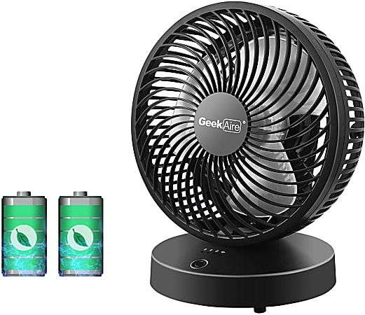 Geek Aire 8” Smart Rechargeable Desktop Turbo Fan, 9-13/16 x 7-5/16, Black