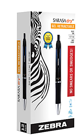 Zebra® Pen SARASA® Dry X1 Retractable Gel Pens, Pack Of 12, Medium Point, 0.7 mm, Blue Barrel, Blue Ink