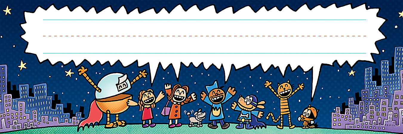 Scholastic Teacher Resources Dog Man Name Plates, 4”H x 12”W 1/2"D, Multicolor, Pack Of 36 Name Plates