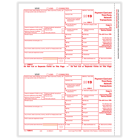 ComplyRight™ 1099-K Laser Tax Forms, Federal Copy A, 8-1/2" x 11", Pack Of 50 Forms