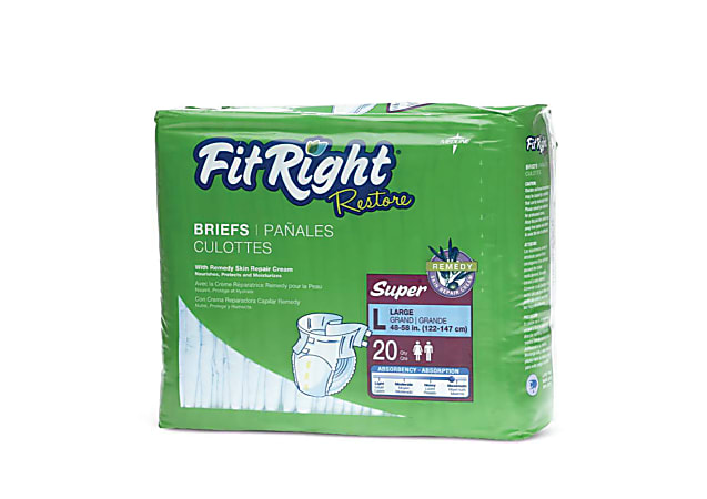 FitRight Restore Briefs, Large, Blue, 20 Briefs Per Bag, Case Of 4 Bags