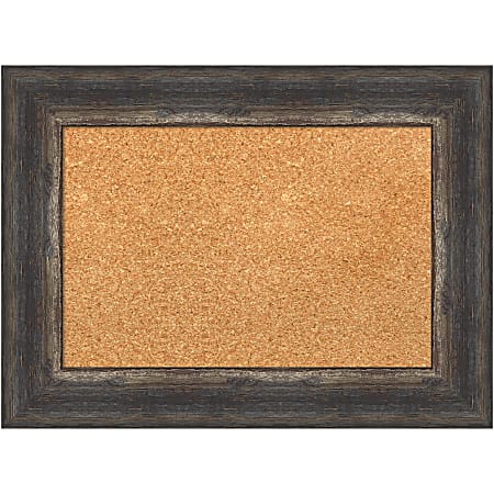 Amanti Art Rectangular Non-Magnetic Cork Bulletin Board, Natural, 23” x 17”, Bark Rustic Char Plastic Frame