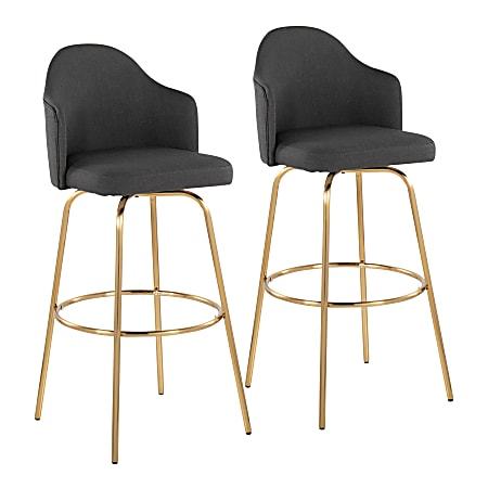 LumiSource Ahoy Fixed-Height Bar Stools, Charcoal/Gold, Set Of 2 Stools