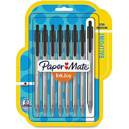 Paper Mate® InkJoy 100 RT Pens, Medium Point, 1.0 mm, Translucent Barrel, Black Ink, Pack Of 8 Pens
