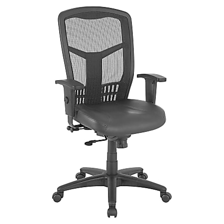 Lorell® Ergonomic Mesh/Leather High-Back Chair, Synchro Tilt, Black