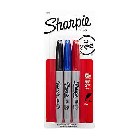 Sharpie® Permanent Fine-Point Markers, Assorted Colors, Pack Of 3
