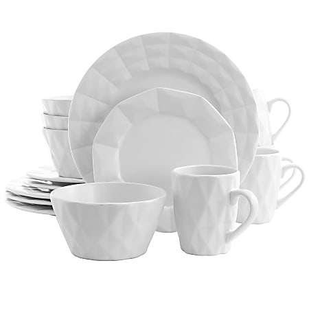 Elama 16-Piece Stoneware Dinnerware Set, White