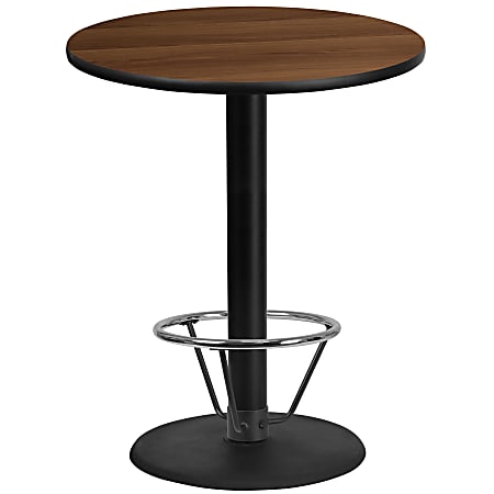 Flash Furniture Round Laminate Table Top With Round Bar Height Table Base And Foot Ring, 43-3/16”H x 36”W x 36”D, Walnut