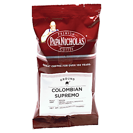 PapaNicholas Coffee Colombian Supremo Coffee Packets, 2.5 Oz, Pack Of 18