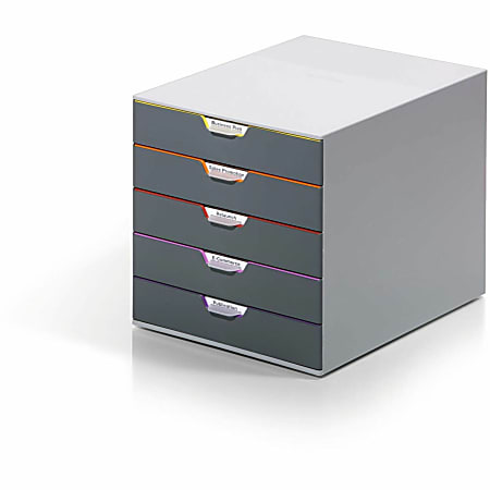 DURABLE® VARICOLOR® Desktop 5 Drawer Organizer - 11" W x 11-3/8" H x 14" D - 5 Drawers - Color Labeled Tabs - Charcoal