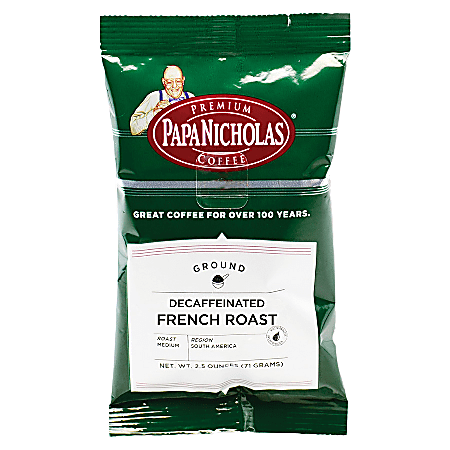 PapaNicholas Coffee Single-Serve Coffee Packets, Decaffeinated, French Roast, Carton Of 18