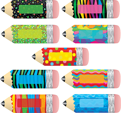 Creative Teaching Press Poppin' Patterns Pencils Designer Cut-Outs, 9" x 3", Assorted Colors, Pack Of 36